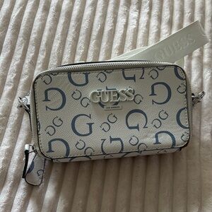 GUESS Cream and Blue Logo Crossbody Bag